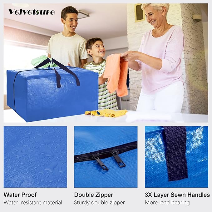 Heavy Duty Extra Large Moving Bags W/Backpack Straps - Strong Handles & Zippers, Storage Totes For Space Saving, Fold Flat, Alternative to Box and Bin (Set of 6, Multicolor)