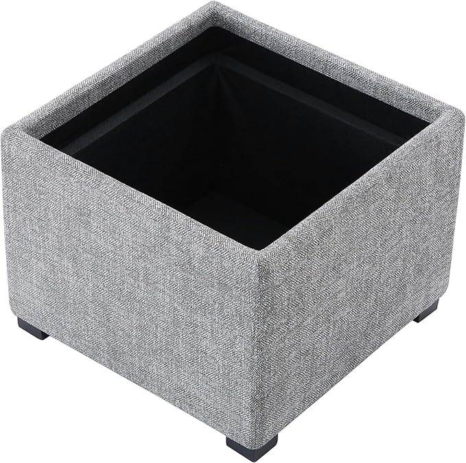 CHITA Storage Ottoman Cube with Tray Lid, Small Footstool with Storage, Square End Table for Living Room and Bedroom, Fabric in Pebble Grey