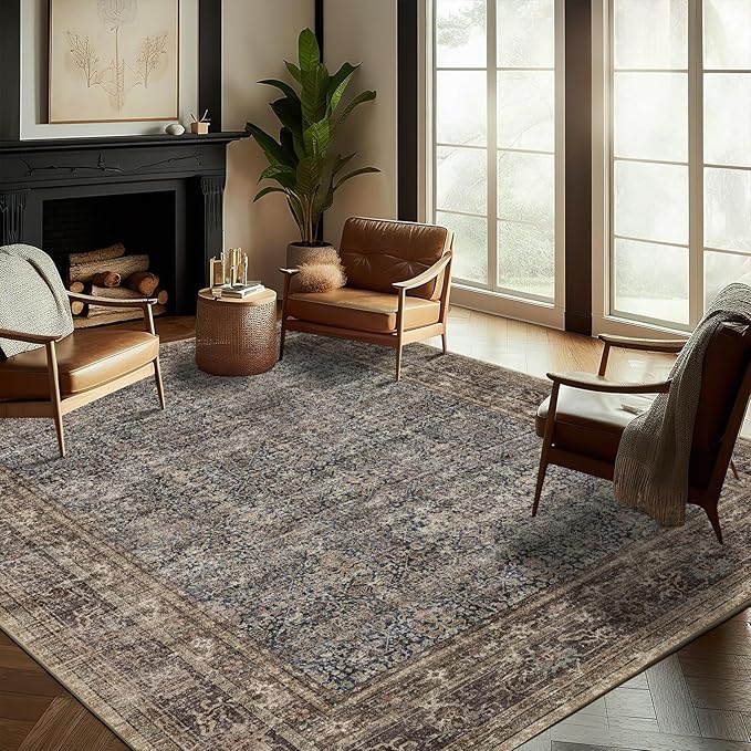 Washable Area Rug 10'x14' Boho Design Non-Shedding Easy Care Ideal for High Traffic Areas in Living Room Bedroom Office Coffee Table Kitchen Large Carpet