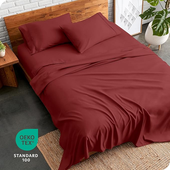 Bare Home Queen Sheet Set - 1800 Ultra-Soft Microfiber Queen Bed Sheets - Double Brushed - Deep Pockets - Easy Fit - 4 Piece Set - Bed Sheets (Queen, Rosewood) BareHome