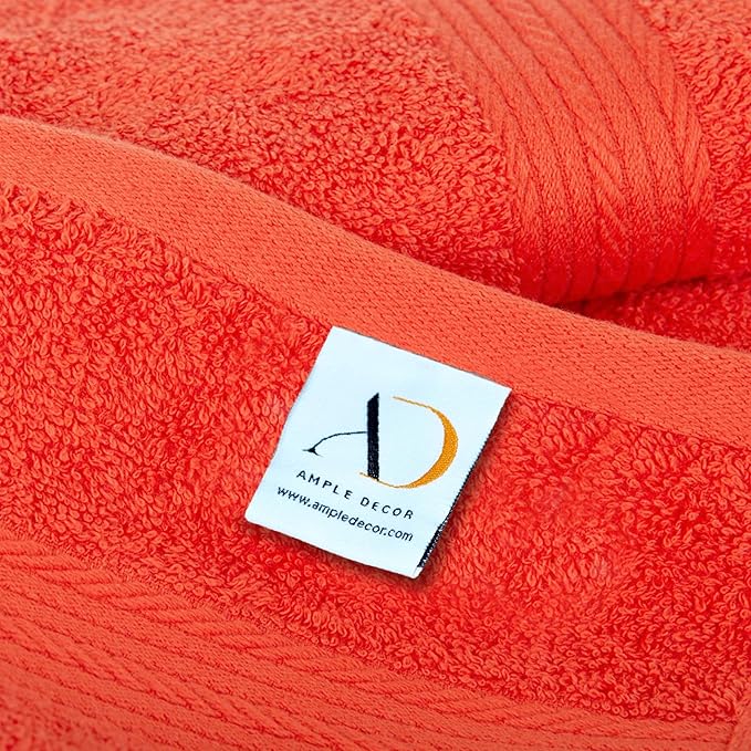 Ample Decor Bathroom Towel Set of 18-4 Hand Towel, 4 Bath Towel, 10 Wash Cloths - Oeko Tex Certified 600 GSM 100% Cotton - High Absorbency Quick Drying, Ideal for Gifting - Orange