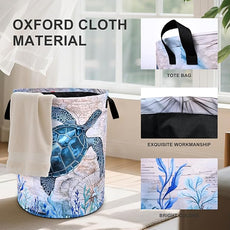 Sea Turtle Laundry Basket Foldable Oxford Cloth Tote Bag Laundry Hamper Clothes Storage Bucket Organizer For Bathroom/Laundry Storage/Bedroom 19.6x15.7 Inch