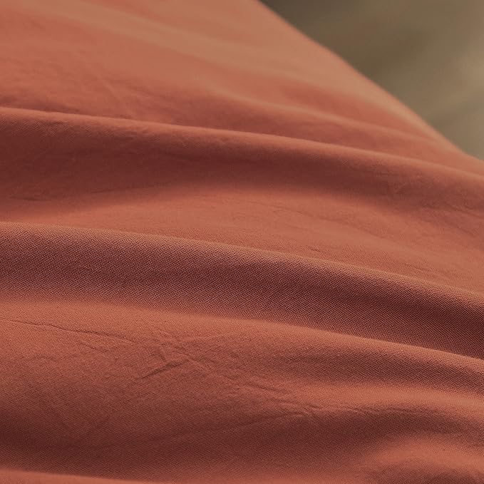 BESTOUCH Duvet Cover Set 100% Washed Cotton Linen Feel Super Soft Comfortable Chic Lightweight 2 PCs Home Bedding Set Solid Crimson Red Twin/Twin XL