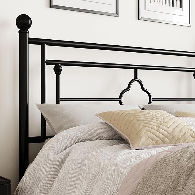 SHA CERLIN 14 Inches King Size Metal Platform Bed Frame/Vintage Iron-Art Headboard and Footboard/Mattress Foundation for Storage/No Box Spring Needed/Noise-Free/Easy Assembly/Black