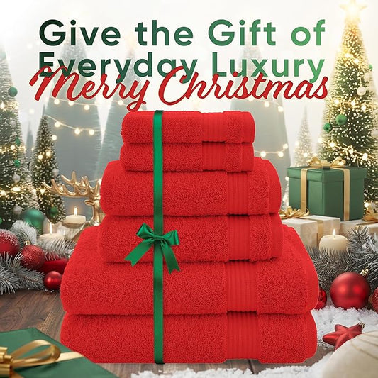 American Veteran Towel, 100% Cotton Turkish 6 Piece Towel Set, Luxury Towels Set of 6 for Bathroom Essentials, 2 Bath Towels 2 Hand Towels 2 Washcloths, Red