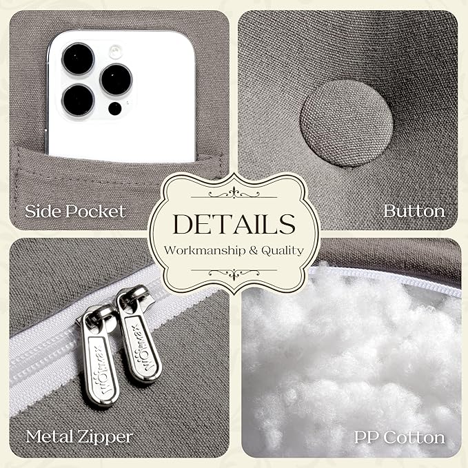 WOWMAX 85% Linen 15% Cotton Blend Headboard Pillow – Queen Size Reading Wedge Backrest for Bed, Handmade Firm Support Bolster Cushion with Removable Cover, Premium Bed Rest Pillow, Black