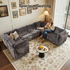 Large 7 Seat Modular Sectional Sofa with Ottoman Seat Corduroy Sleeper Sectional Sofa Bed Oversized Convertible Modular Couch for Living Room