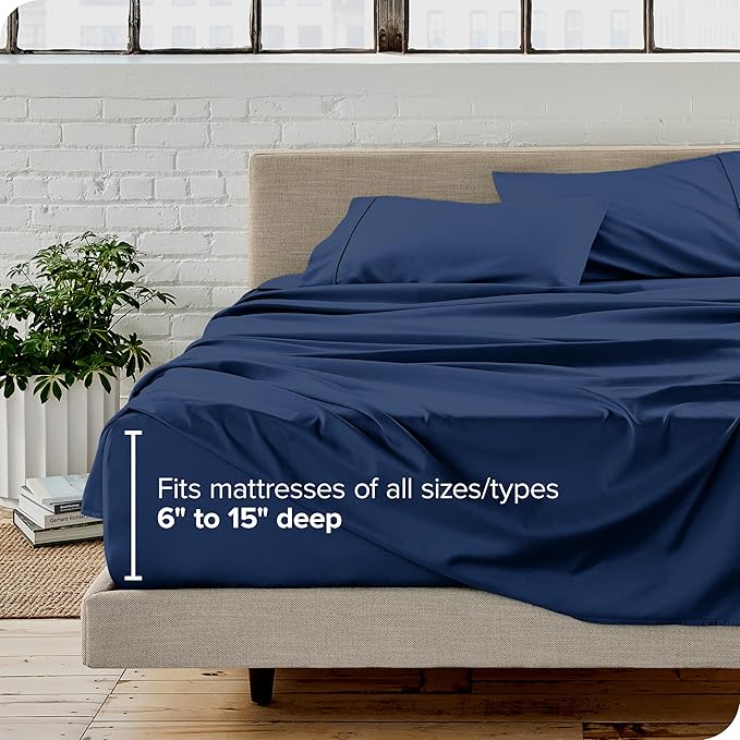 Bare Home Split Head Flex King Sheet Set - 1800 Ultra-Soft Microfiber Bed Sheets - Double Brushed - Deep Pockets - 4 Piece Set - FlexTop King Bedding Sheets (Split Head Flex King, Dark Blue)