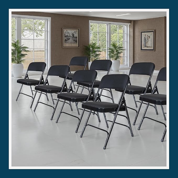 OEF Furnishings OEF2300 Series Heavy-Duty Premium Fabric Padded Upholstery Double-Hinged Triple-Braced Folding Chairs (4-Pack, Classic Black)