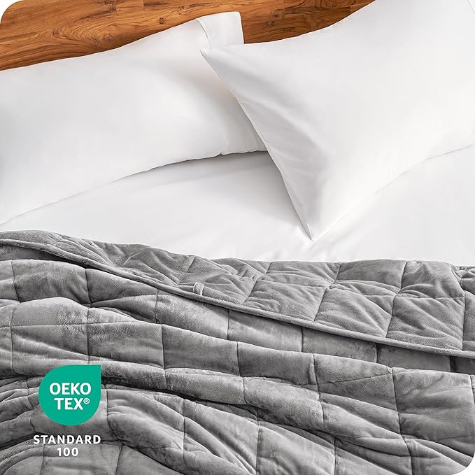 Bare Home Weighted Blanket Full or Queen Size 15lb (48"x72") for Adults - Minky Fleece - Premium Heavy Blanket Nontoxic Glass Beads (Light Grey, 48"x72")