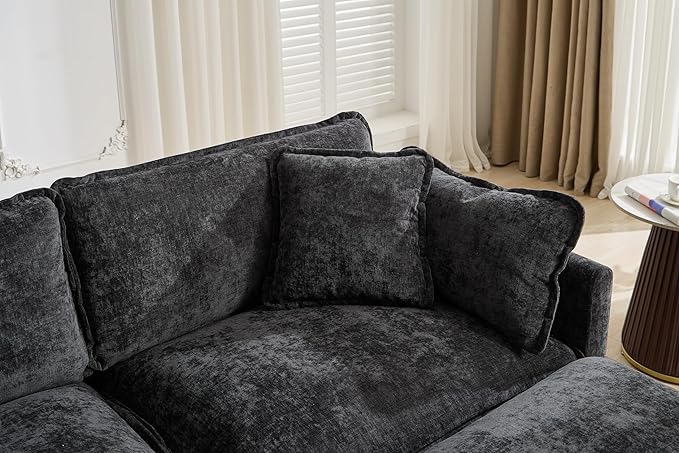 SoarFlash 113.78" Chenille Sectional Sofa, Comfy U Shaped Modular Coush Sofa with Ottoman, Modern 4 Seat Couch Deep Seat Sofa Set for Living Room,Black