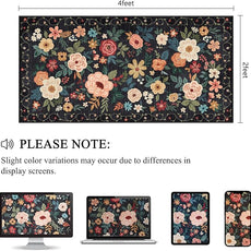 DUKINO 2x4 Rug for Entryway, Washable Kitchen Floral Runner Rug with Non Slip Backing, Low Pile Soft Boho Carpet for Kitchen, Hallway, Entryway, Laundry, Bedroom, Black