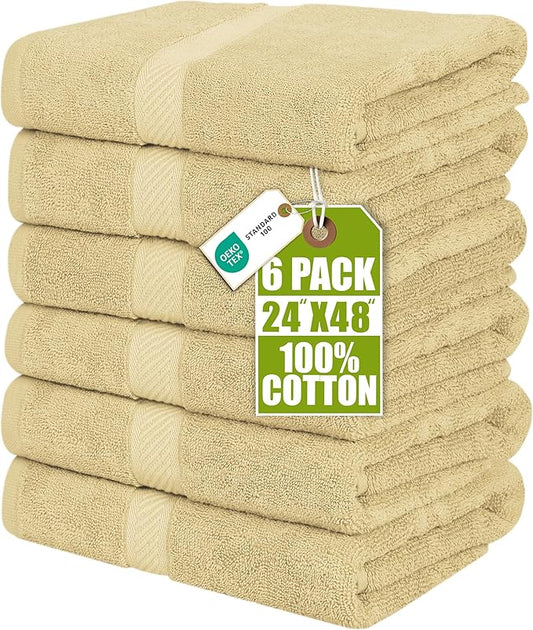 Utopia Towels 6 Pack Medium Bath Towel Set, 24 by 48 Inches, 500 GSM 100% Ring Spun Cotton, Lightweight and Highly Absorbent Quick Drying Premium Towels for Hotel, Spa and Bathroom, Beige