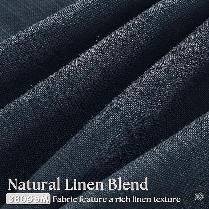 Dark Blue Linen Curtains 102 Inches Long for Living Room Pinch Pleated Drape with Hooks Rings for Track System Light Filtering 102 Inch Curtain for Bedroom Sliding Patio Door 2 Panels Navy Indigo