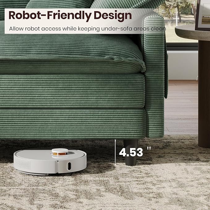 143" U Shaped Modular Sectional Cloud Couch with Two Ottoman, Snap-on Easy Installation 6-Piece Deep Seat Sofa with Storage Bag and Coffee Table for Living Room, Corduroy, Green