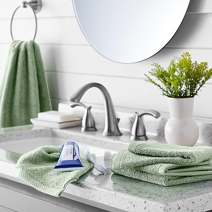 Amazon basics cotton washcloths, Lightweight quick-dry, 12" x 12", 12-pack, seafoam green