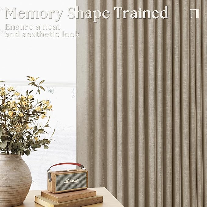 Pinch Pleated Linen Curtains 102 Inches Long 2 Panels Set for Living Room Bedroom Farmhouse Burlap Back Tab Pinch Pleat Drapes Ceiling Floor Window Curtains 102 Inch Length Gray Beige Tan Neutral