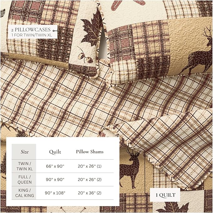 Great Bay Home Lodge Bedspread Full/Queen Size Quilt with 2 Shams. Cabin 3-Piece Reversible All Season Quilt Set. Rustic Quilt Coverlet Bed Set. Redwood Collection.