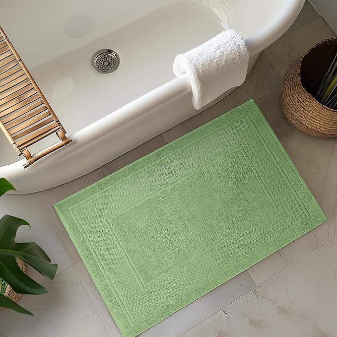 Avalon Towels Sage Green Bath Mat - 100% Cotton Set of 2 Absorbent Bathmat - Bathroom Mats Quick Dry Bath Mats for Bathrooms (22x34 Inches)