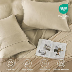 EMME Muslin Cotton Duvet Cover Set Light Tan King Size Linen Like Soft Breathable Lightweight Summer Comforter Cover Set with Zipper Closure (Light Tan, King, 104