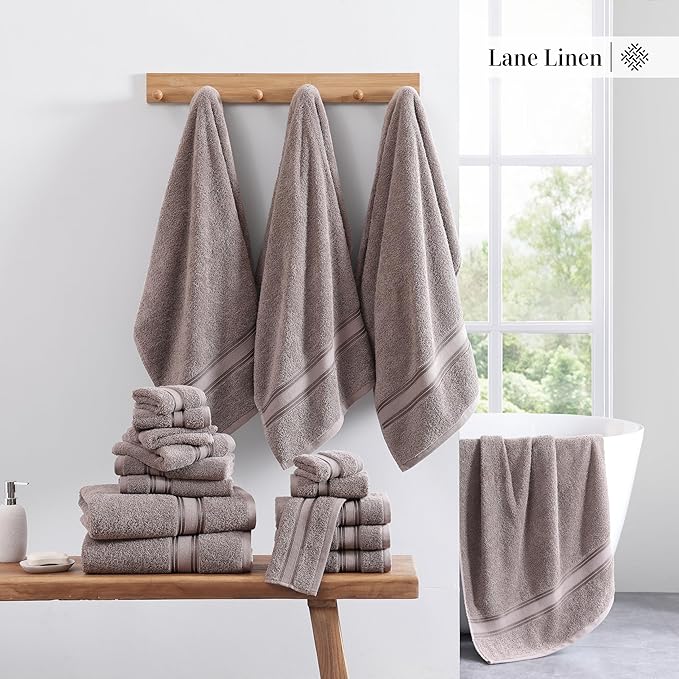 LANE LINEN 100% Mercerized Cotton Bath Towel Set of 12 – Zero Twist Shower Towels, 4 Bath, 4 Hand Towel & 4 Washcloths, Quick-Dry, Luxuriously Soft & Durable, Perfect for Everyday use – Platinum