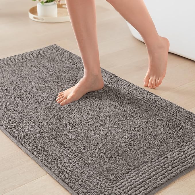 Madison Park Splendor Reversible 100% Cotton Tufted Bathroom Rug-3000 GSM Hotel Quality Luxurious Plush Medium Pile Bath Mat Absorbent, Quick Dry, Shower Room Décor, 20x30 Charcoal