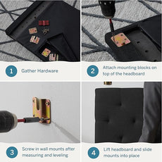 Lucid Mid-Rise Upholstered Headboard - Diamond Tufted - Padded Polyester - Adjustable Height from 34” to 46” - Easy Assembly - Bed Frame or Wall Mount - Sturdy - Black - Twin / Twin XL Size