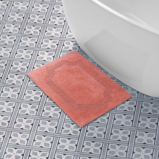 Laura Ashley - Reversible Cotton Bath Mat, Premium Bathroom Décor, Machine Washable Bathroom Rug, Highly Absorbent, 17"x24", Coral