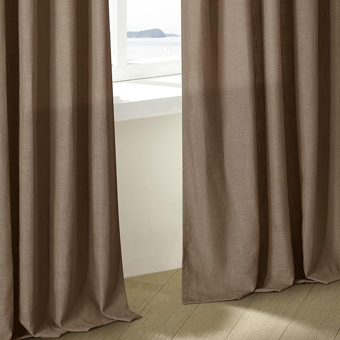 Brown Pleated Linen Curtains 96 Inches Long for Living Room 2 Panel Set Semi Sheer Light Filtering Pinch Pleat with Rings Hooks Drapes Boho Rustic Farmhouse Dutch Cocoa Curtain Bedroom Window