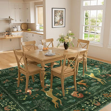 DUKINO 6x9 Rug, Washable Animal Living Room Rug with Non Slip Vintage Design, Soft Low Pile Large Carpet for Bedroom, Nursery, Dining Room, Farmhouse, Playroom, Green