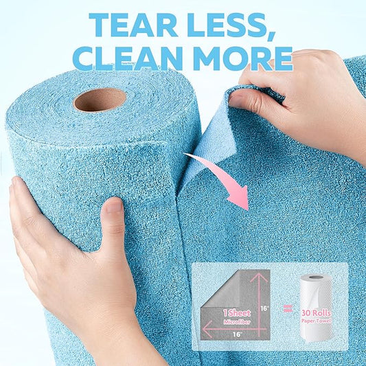 Fantasticlean XL Tear-Away Microfiber Cleaning Cloth Roll, 16'' by 16''- 36 Sheets, Thick & Large Detailing Towels, Ultra Absorbent, Lint-Free Reusable Wipes for Home, Car or Outdoor (Glossy Blue)
