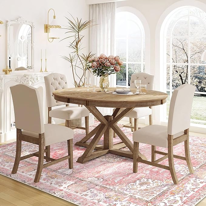 5'x7' Area Rugs Washable,Pink Rug for Living Room Bedroom,Large Boho Vintage Bohemian Distressed Oriental Carpet Non Slip,Blush Floral Flowers