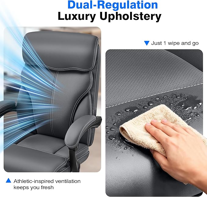 Office Chair - Ergonomic Comfortable High Back Computer Desk Chair with Foot Rest - Executive Breathable Swivel Rolling Reclining Leather Chair with Lumbar Support for Home Gaming Relaxing
