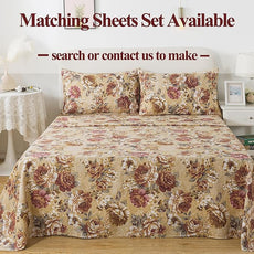 FADFAY Duvet Cover Set Twin Tan Peony Floral Bedding Shabby Brown Flower Comforter Cover Set Vintage Farmhouse Bedding 100% Cotton Soft Quilt Cover with Hidden Zipper Closure 3 Pieces, Twin Size