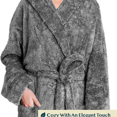 PAVILIA Women Hooded Plush Soft Robe | Fluffy Warm Fleece Sherpa Shaggy Bathrobe