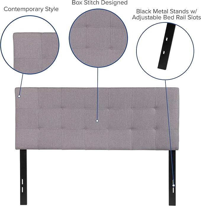 EMMA + OLIVER Quilted Tufted Full Size Headboard in Light Gray Fabric