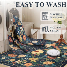 DUKINO 6x9 Area Rug, Floral Rugs for Living Room, Lightweight Non Slip Washable Rug, Indoor Low Pile & Non-Shedding Boho Design Rugs for Bedroom, Living Room, Dining Room, Dark Blue