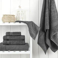 Cotton Paradise 6 Piece Towel Set 100% Cotton Soft Absorbent Turkish Towels for Bathroom 2 Bath Towels 2 Hand Towels 2 Washcloths, Dark Gray Towel Set