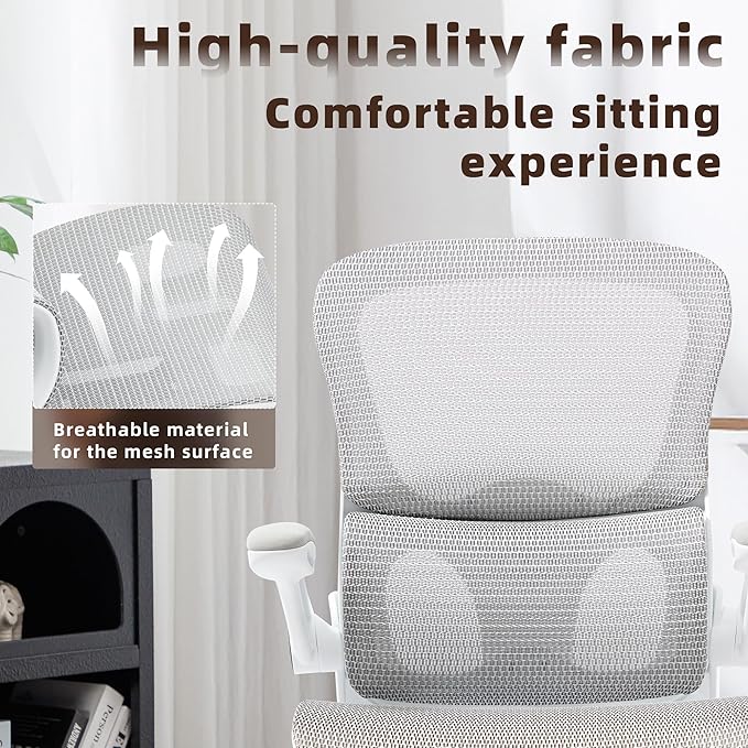 Office Chair, Ergonomic Desk Chair with Adjustable High Back 2D Lumbar Support Flip-up Armrests, Executive Breathable Mesh Comfy Swivel Rolling Computer Task Chair for Home Office Study Work Gaming