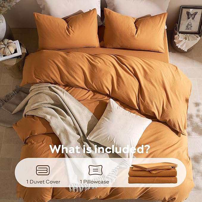 JELLYMONI Duvet Cover Twin Size - 100% Washed Cotton Comforter Cover with Linen-Like Texture, Breathable & Soft Bedding for Modern Home, Guest Room and Everyday Use,1 Duvet Cover & 1 Pillowcase