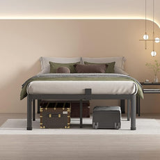 MAF 18 Inch Queen Bed Frames with Round Corner Legs Mattress Slide Stopper No Box Spring Needed Heavy Duty Metal Platform Bed Frame Under-Bed Storage Space, 3000 LBS Steel Slats Support