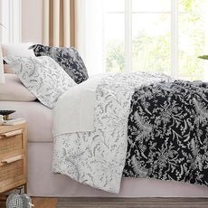Southshore Fine Living, Inc. Reversible Floral Duvet Cover Full Size – Easy Care Full/Queen Bedding – Includes 1 Floral Duvet Cover and 2 Pillow Shams, Machine Washable, Winter Brush Black