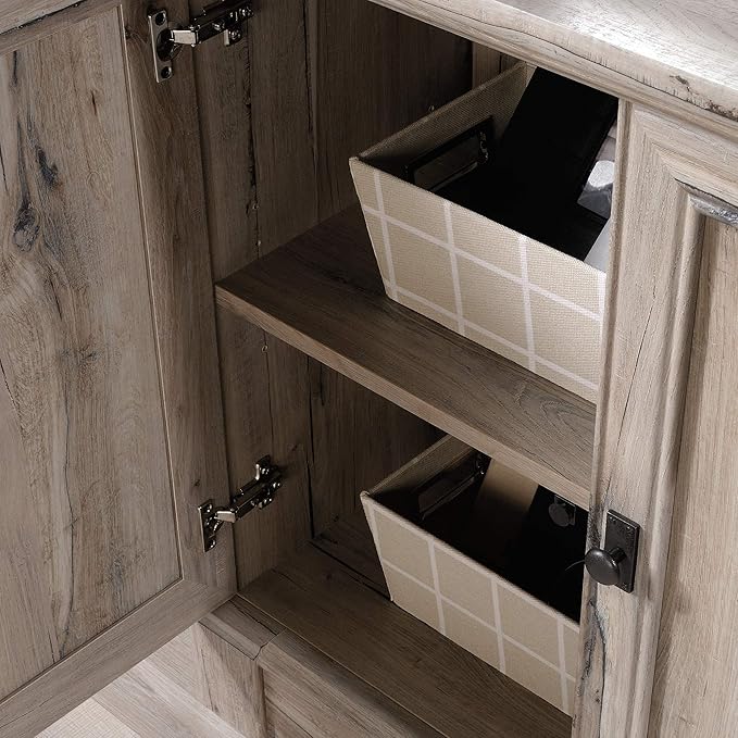 Sauder Palladia Book Shelf, Bookshelf with Storage, Library Bookcase with Doors and Adjustable Shelves, in Split Oak Finish