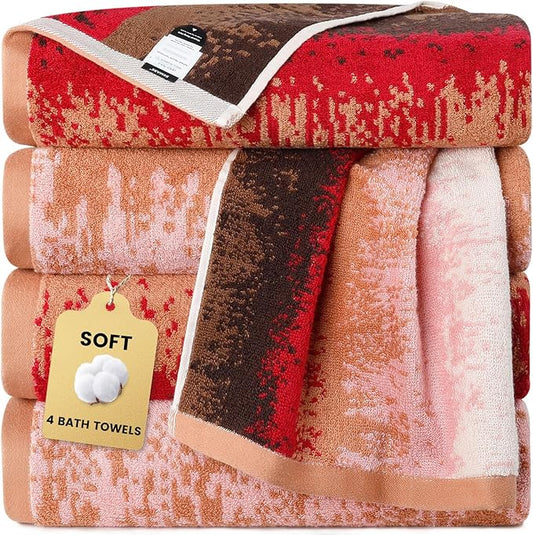 SEMAXE 4-Pack Luxury Bath Towels for Bathroom, 100% Cotton, Soft, Absorbent, and Quick-Drying, 55"x27", Plum Garden, Perfect for Hotels, Gyms, and Spas