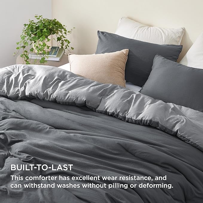 Bedsure Queen Size Comforter Set, Reversible Grey Soft Prewashed Bedding for All Seasons, 3 Pieces Warm Down Alternative Bed Set, 1 Lightweight Comforter (90"x90") and 2 Pillowcases (20"x26")