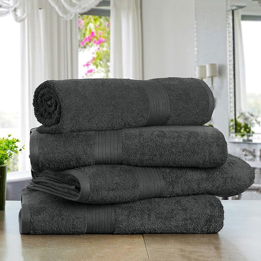 Ample Decor 100% Cotton Bath Towels for Bathroom 30 X 54 Inch 600 GSM Soft Absorbent - 4pcs Grey