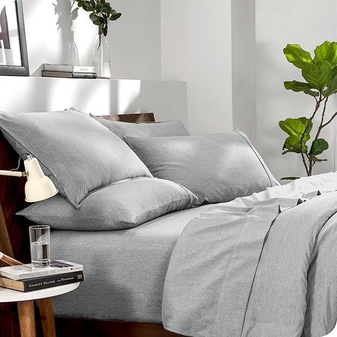 Bare Home Bed-in-A-Bag 7 Piece Comforter & Sheet Set - Full - Goose Down Alternative - Ultra-Soft 1800 Premium Bedding Set - Cationic (Full, Heathered Pewter)