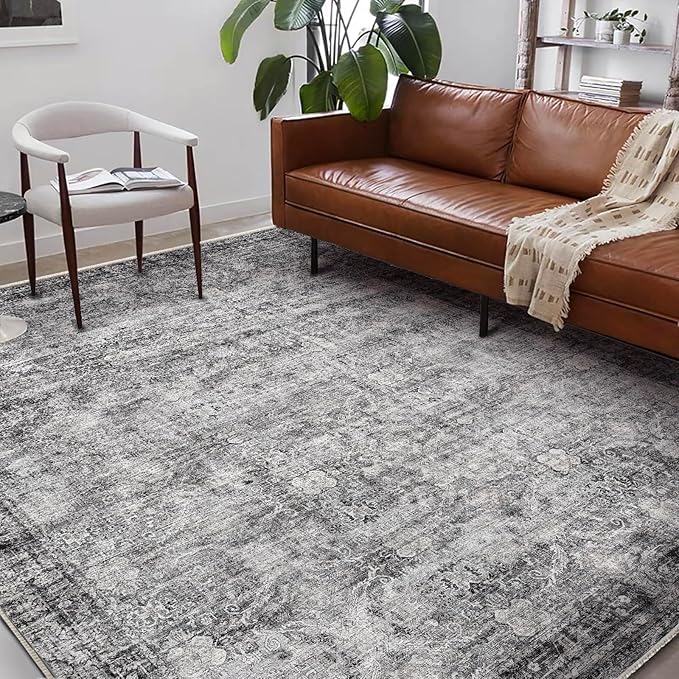 Washable Area Rug 8'x10' Retro Boho Design Non-Shedding Non-Slip Easy Care Ideal for High Traffic Areas in Living Room Bedroom Office Coffee Table Kitchen Large Carpet