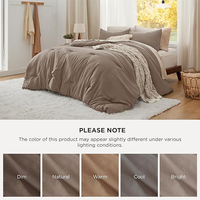 Bedsure California King Size Comforter Set, Brown Soft Prewashed Bedding for All Seasons, 3 Pieces GentleSoft™ Down Alternative Bed Set, 1 Lightweight Comforter (104"x96") and 2 Pillowcases (20"x36")