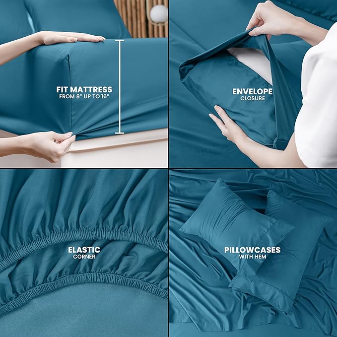 Utopia Bedding Full Sheet Set – 4 Piece Bed Sheets for Full Size Bed, Soft and Breathable Microfiber, Includes 1 Fitted Sheet, 1 Flat Sheet and 2 Pillowcases (Denim Blue)